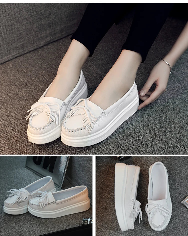 Moeerue Platform Moccasins - White