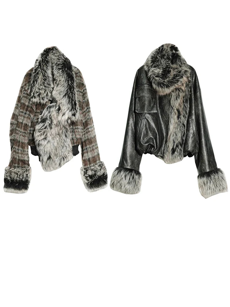 Sablet Reversible Plaid Faux Fur Jacket