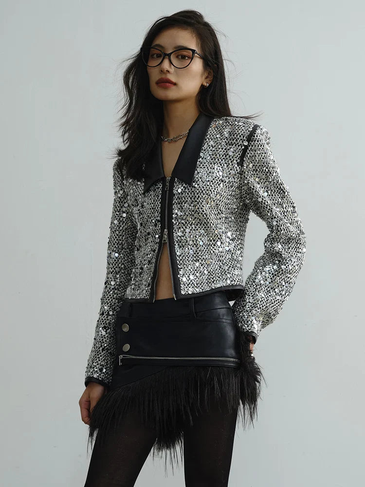 Sheeplur Zippered Sequin Jacket