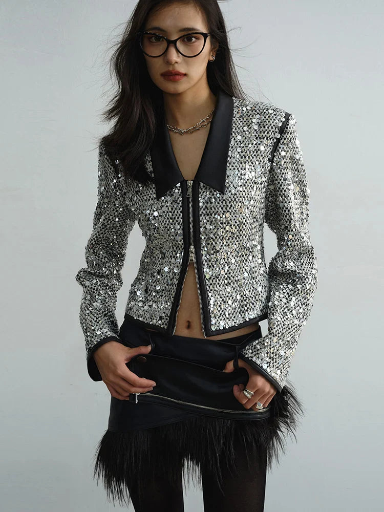Sheeplur Zippered Sequin Jacket