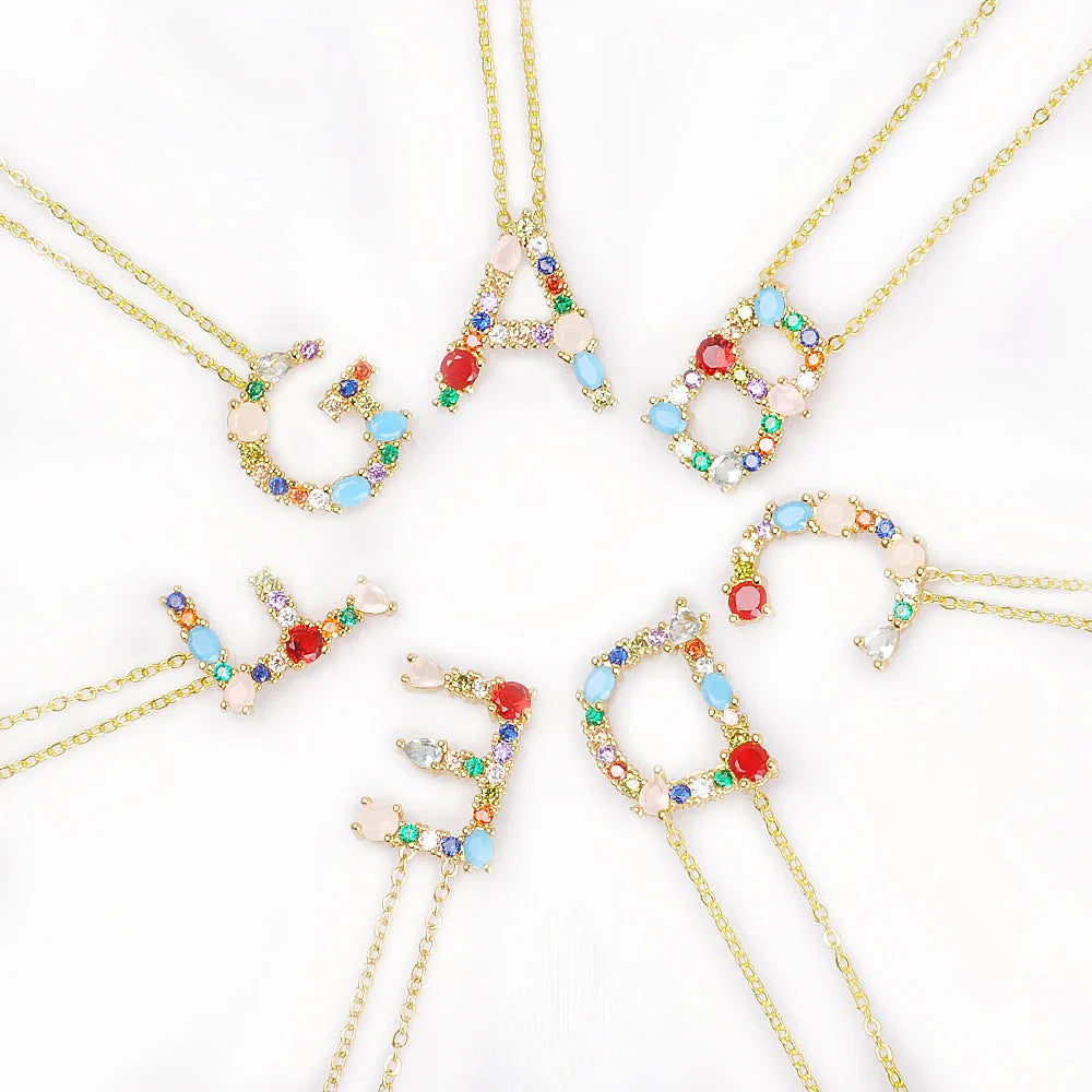 Lettre Multicolor Initial Charm Necklace