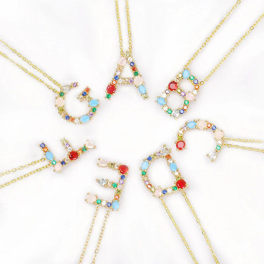 Lettre Multicolor Initial Charm Necklace