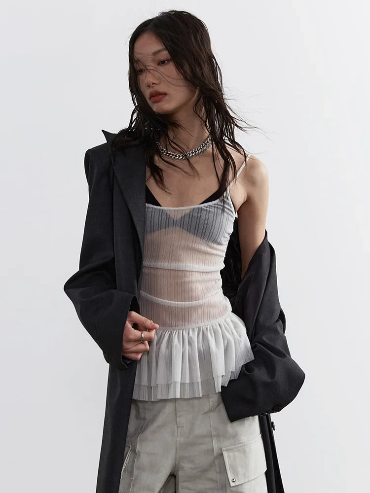 Carkladi Sheer Ruffle Top