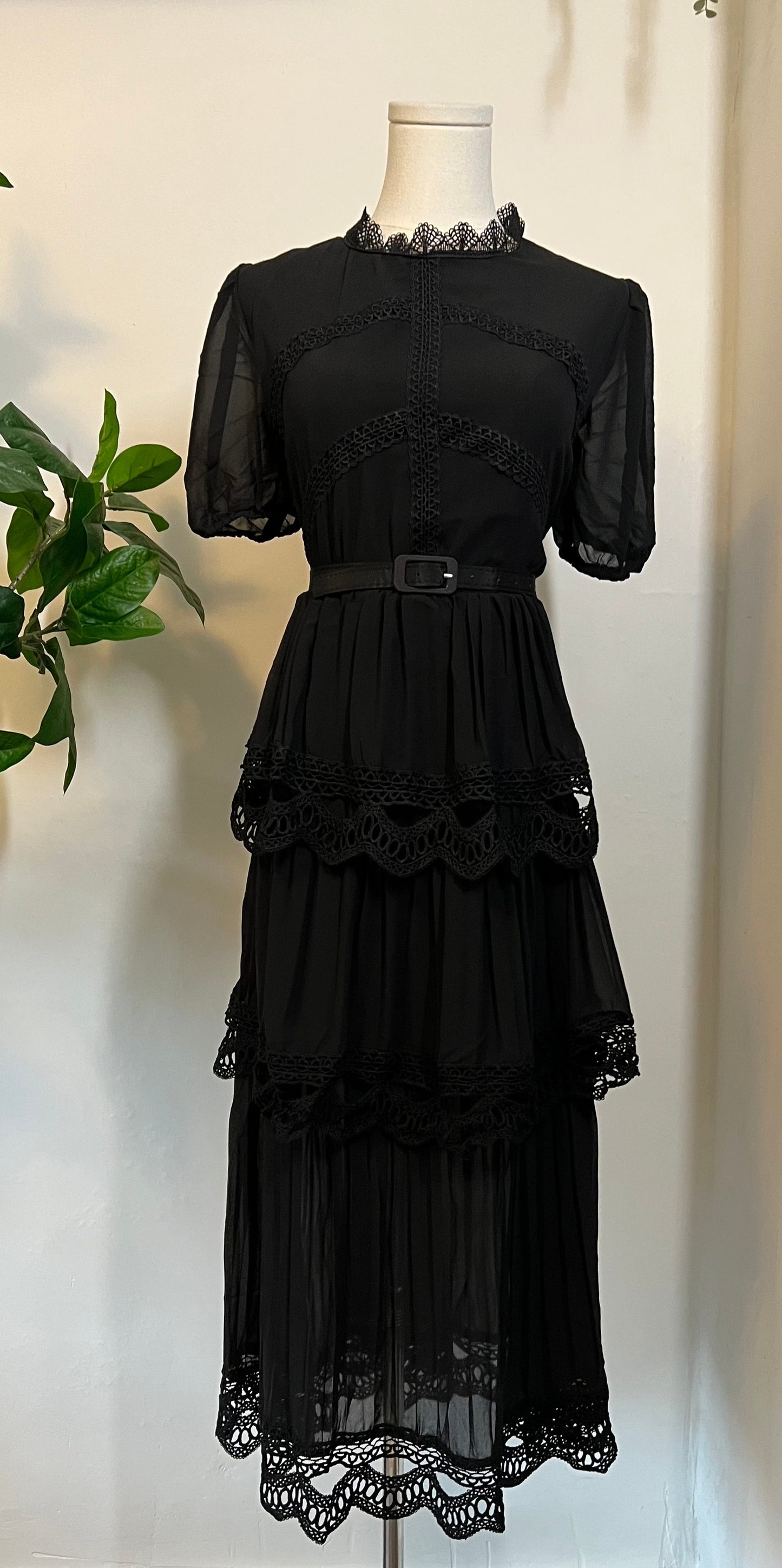 Annabel - Romantic Cottage Goth Tiered Dress - READY TO SHIP