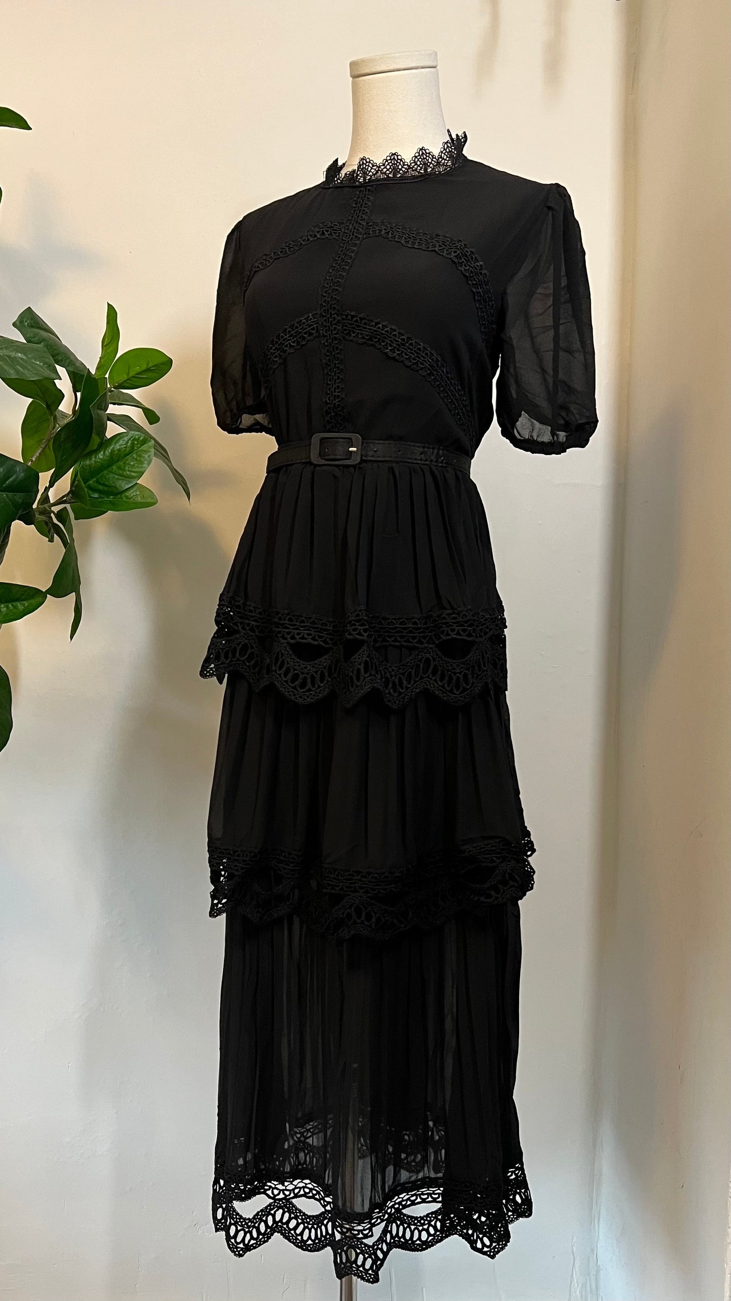 Annabel - Romantic Cottage Goth Tiered Dress - READY TO SHIP