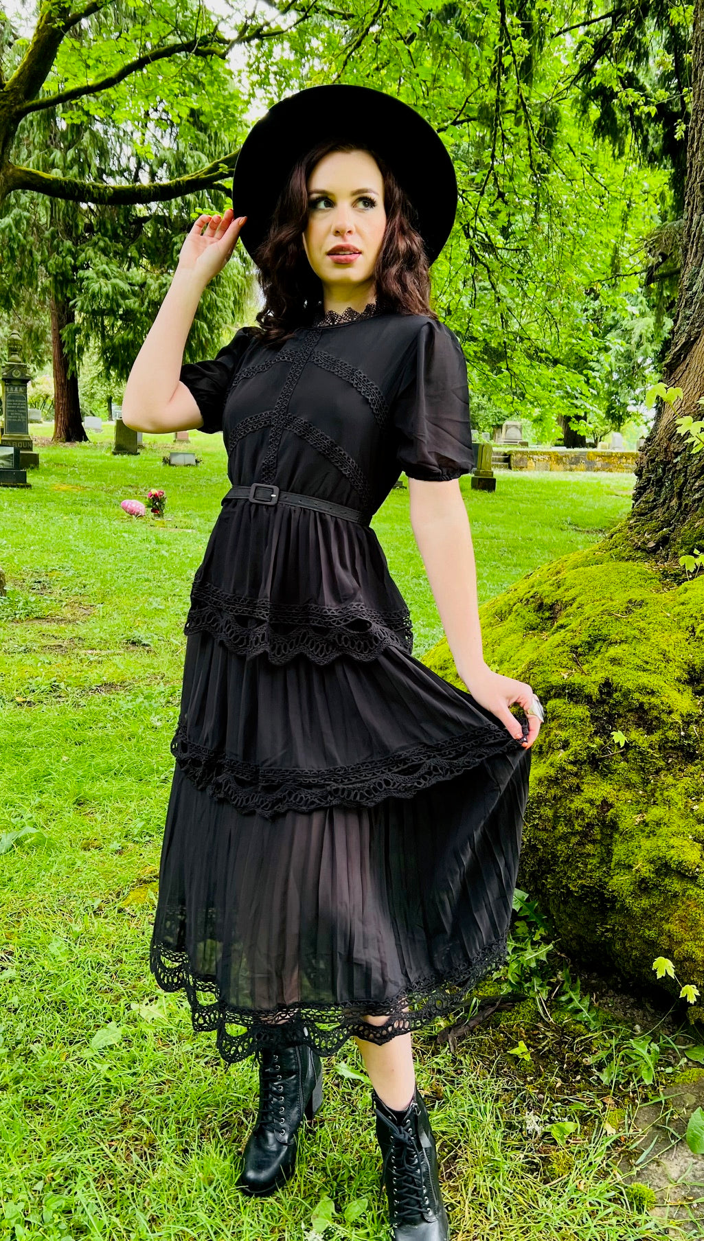 Annabel - Romantic Cottage Goth Tiered Dress - READY TO SHIP