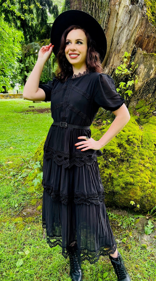 Annabel - Romantic Cottage Goth Tiered Dress - READY TO SHIP