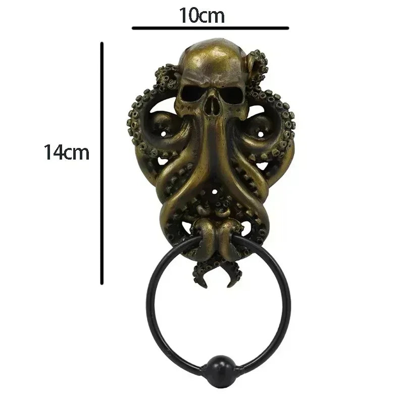 Octopus Skull Door Knocker Iron Unique Bizarre Gothic Home Decor Resin Crafts Door Handles Garden Outdoor Gate Decors Towel Rack