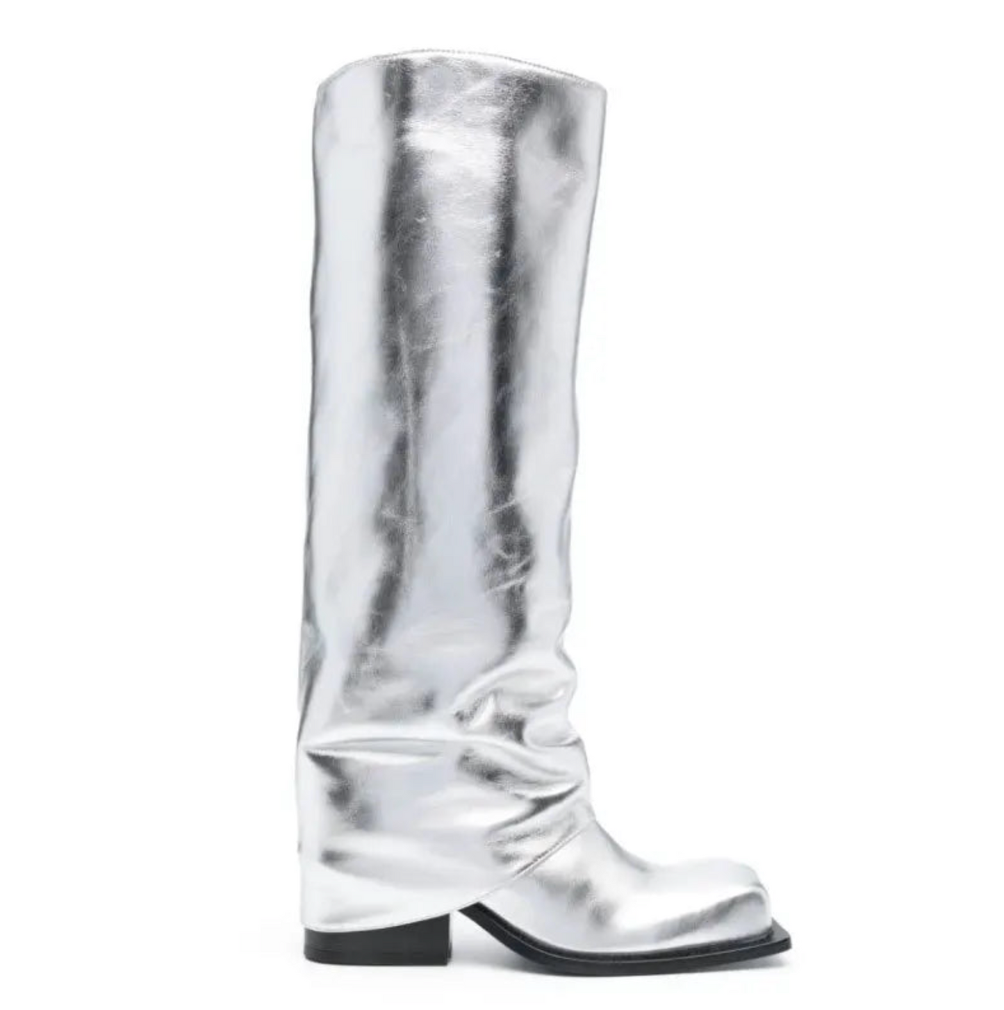 Baddie Barrel Boot – Silver Knee-High Statement Boot
