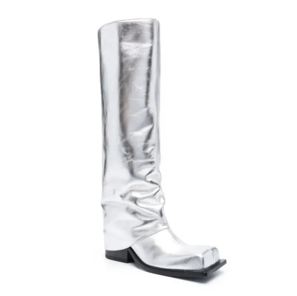 Baddie Barrel Boot – Silver Knee-High Statement Boot