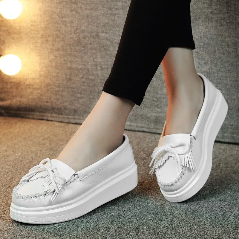 Moeerue Platform Moccasins - White