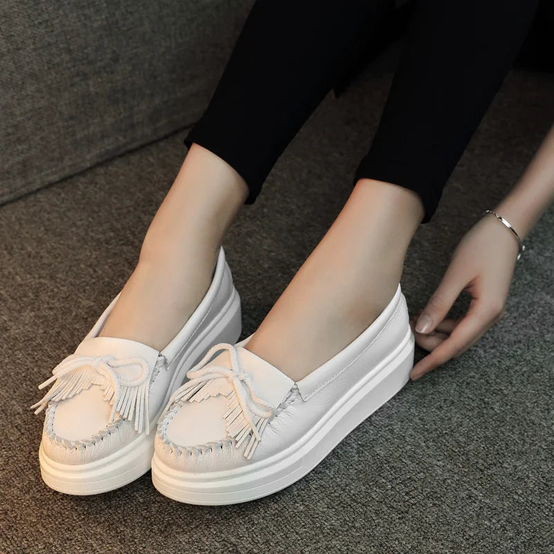 Moeerue Platform Moccasins - White