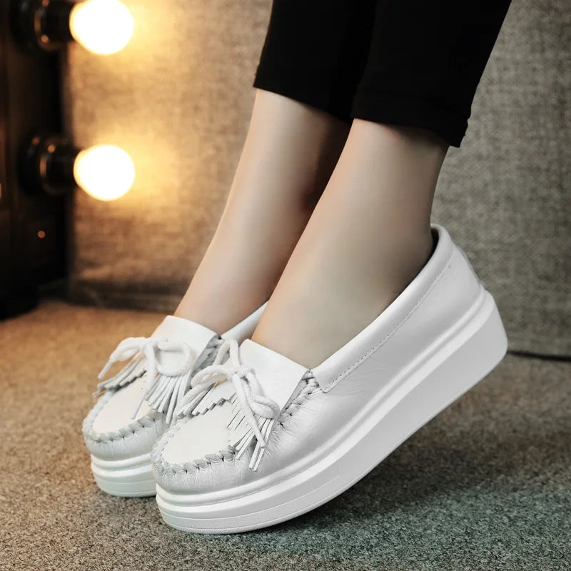 Moeerue Platform Moccasins - White