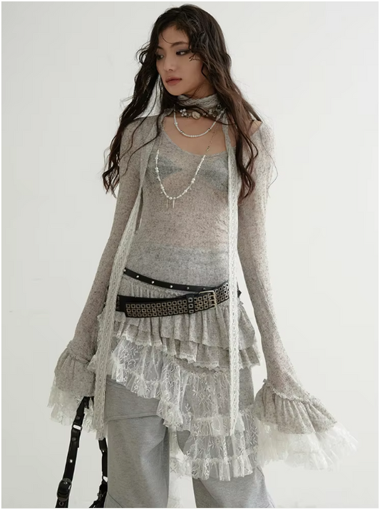 Rideco Ruffle Lace Sweater Dress