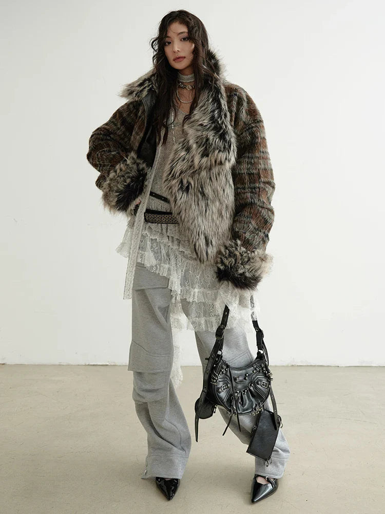 Sablet Reversible Plaid Faux Fur Jacket