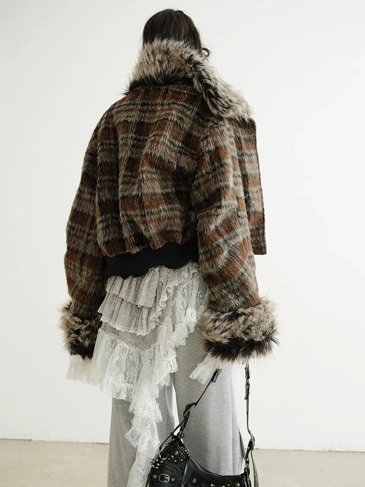 Sablet Reversible Plaid Faux Fur Jacket