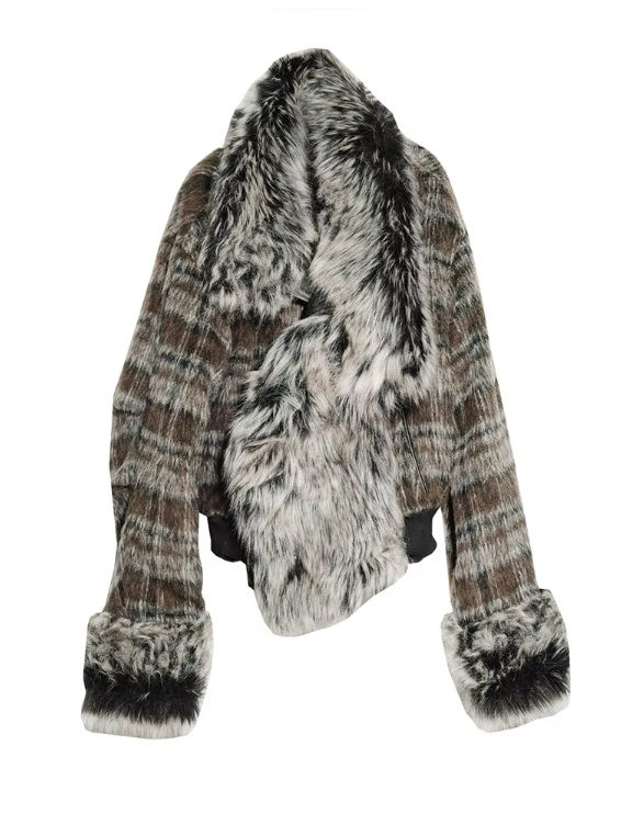 Sablet Reversible Plaid Faux Fur Jacket