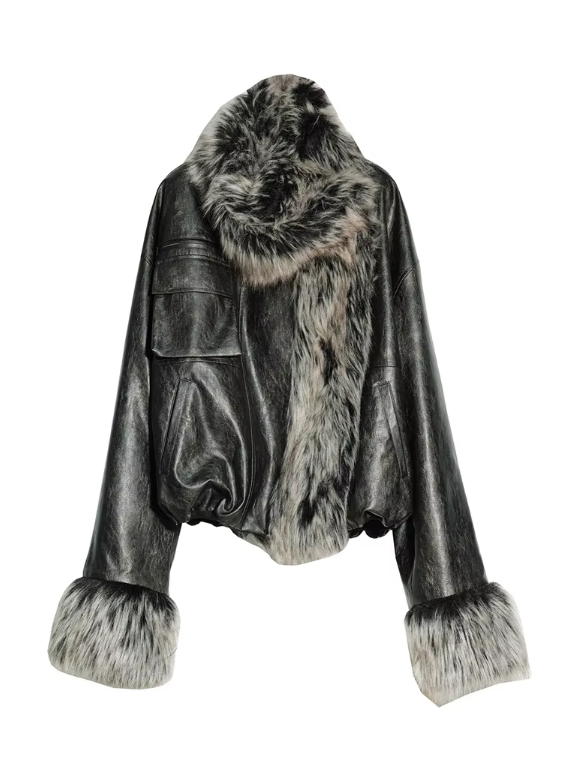 Sablet Reversible Plaid Faux Fur Jacket