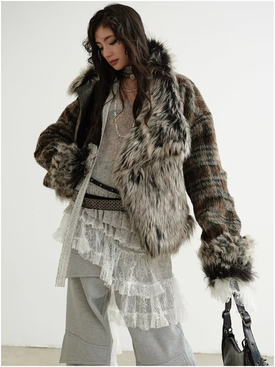 Sablet Reversible Plaid Faux Fur Jacket
