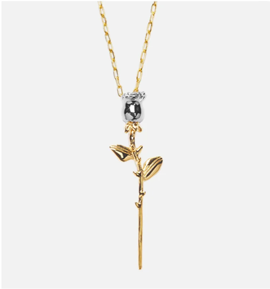 Azu Thorny Rose Pendant Necklace - Gold