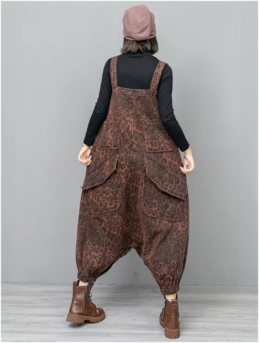 Kuniko Denim Leopard Overalls