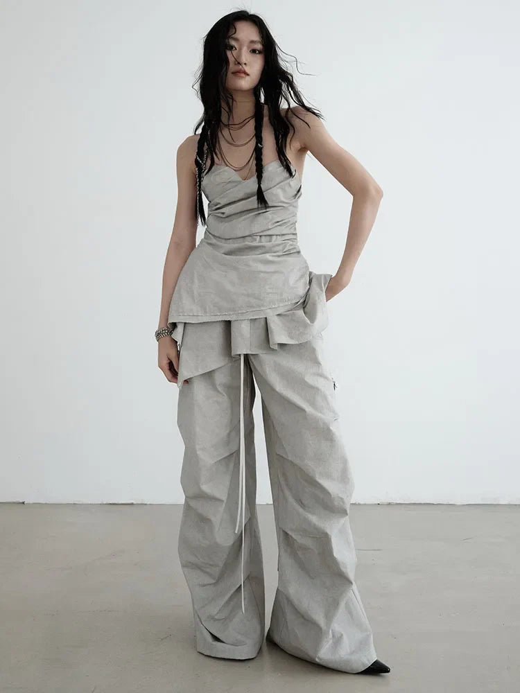 Hantuki Drawstring Layered Pants