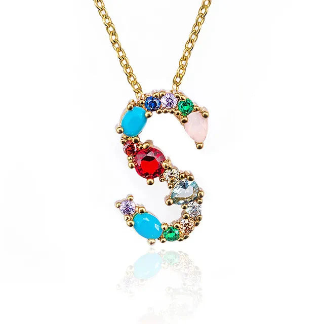Lettre Multicolor Initial Charm Necklace