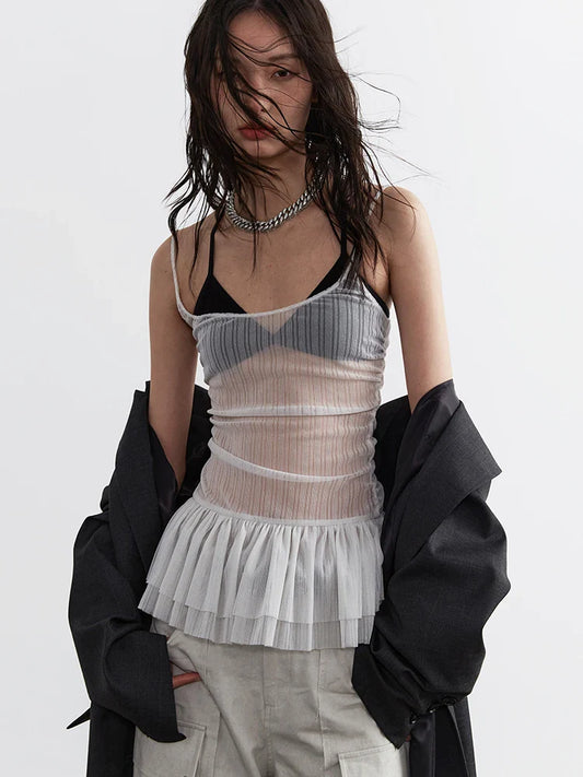 Carkladi Sheer Ruffle Top
