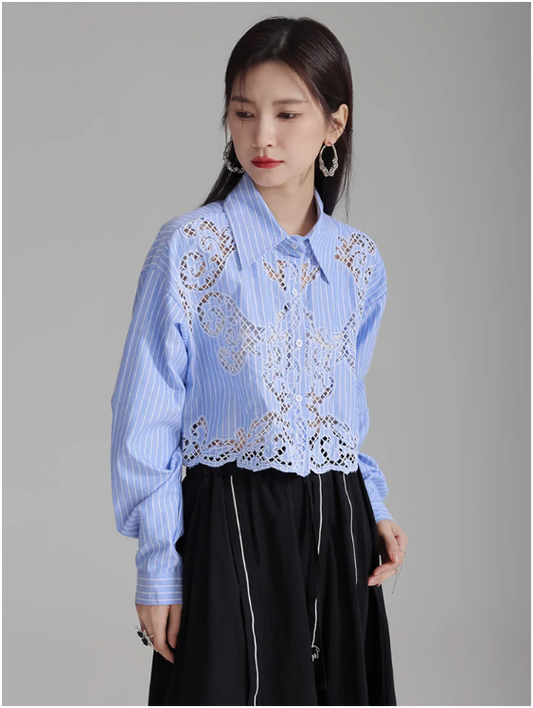Sherrm Doiley Crop Button Up - Blue