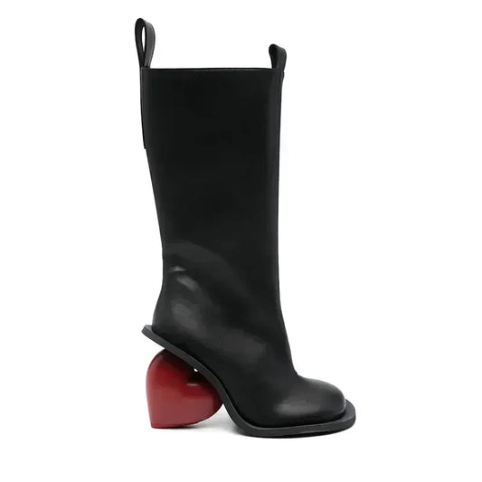 Taura Heart Heel Boots - Black and Red