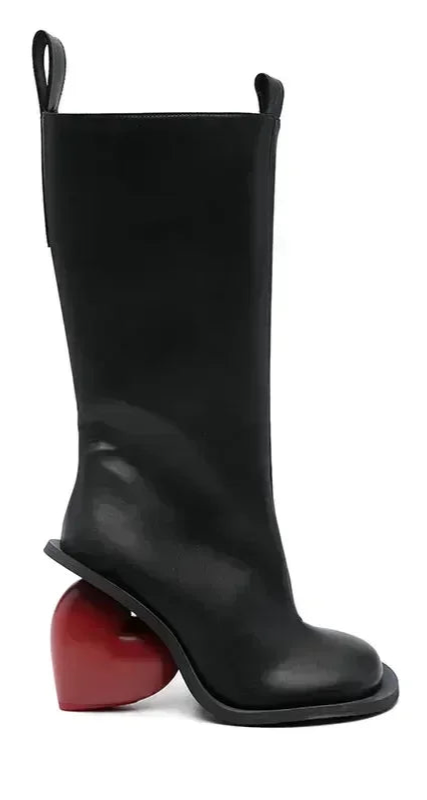 Taura Heart Heel Boots - Black and Red